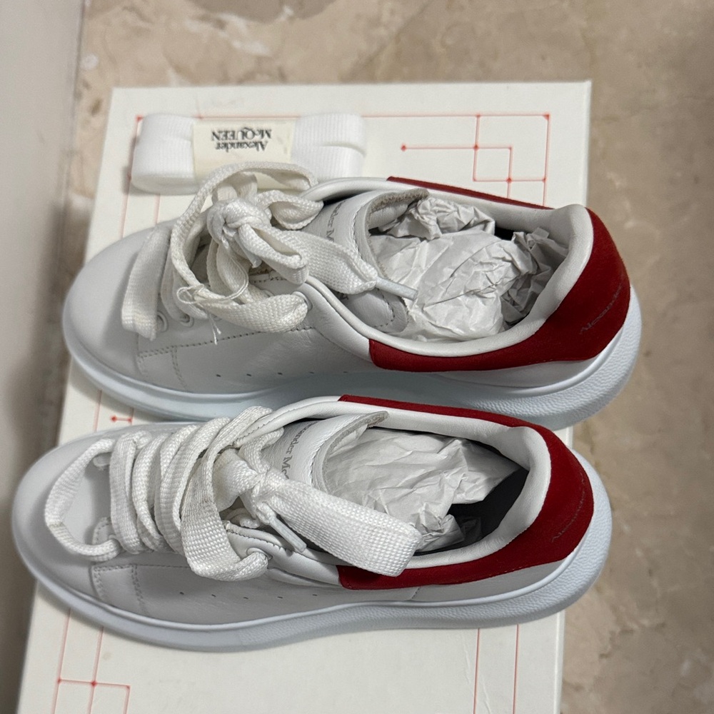 Alexander McQueen White and Red Lace-Up Sneakers